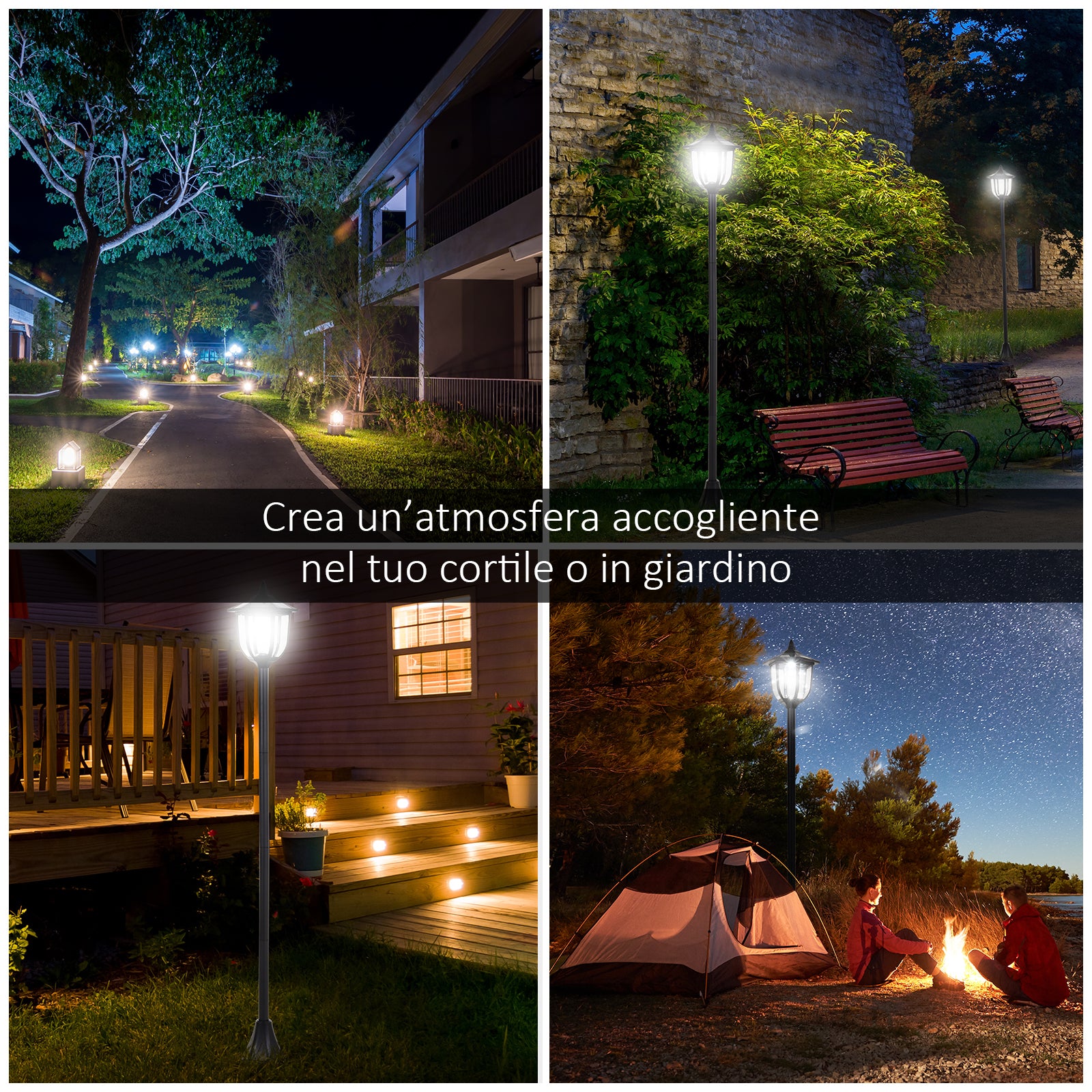 Outdoor street lamp with 6 LED lights and solar panels, waterproof, automatic switch-on, duration 6 hours, height 177cm - Borgè