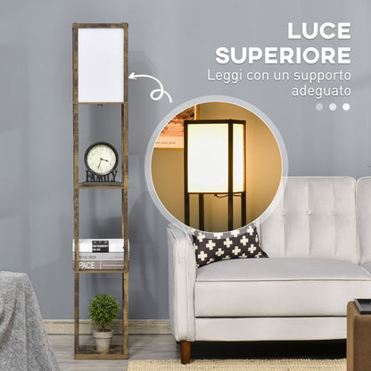 Floor Lamp with 3 Integrated Shelves, E27 Socket, Power 40W, 26x26x160cm, Wood Color