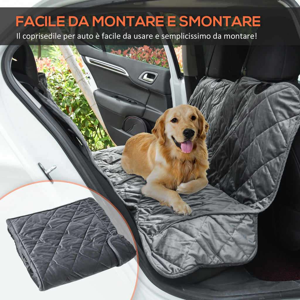 Velvet Dog Car Seat Cover with Non-Slip Backing and Attachment Straps, 160x145cm, Grey