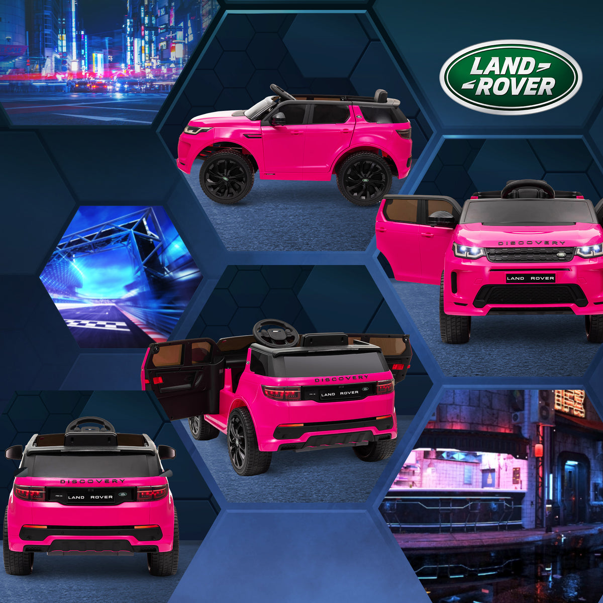 AIYAPLAY Licensed Children's Electric Ride-On Car Land Rover Discovery with Headlights, Horn and Seat Belt, Made of Plastic and Metal, 106x65.5x51 cm, Pink