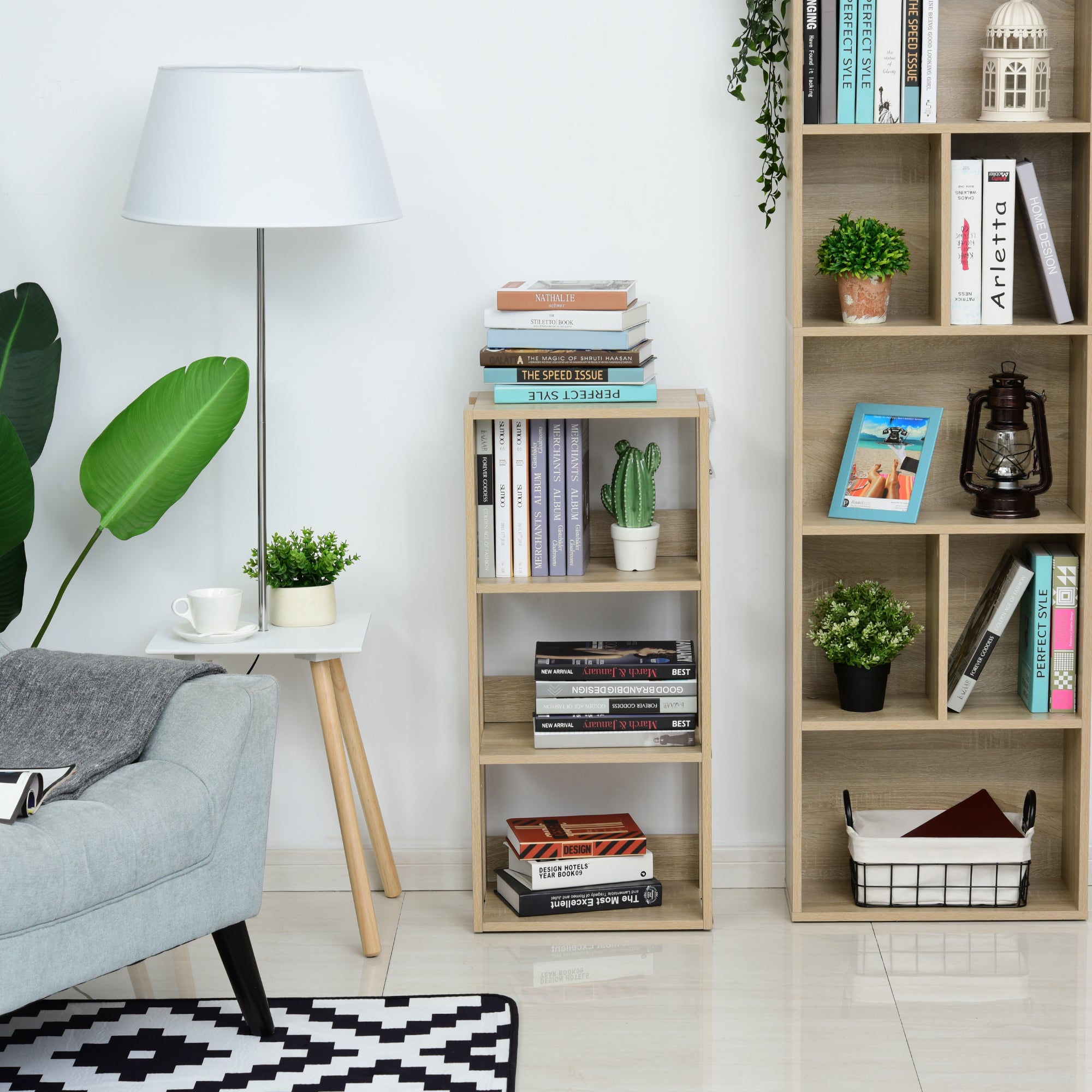 Wall-Mounted Wooden Bookcase with 3 Shelves, Anti-Tip, Non-Slip Feet, 40x29.2x87.9cm