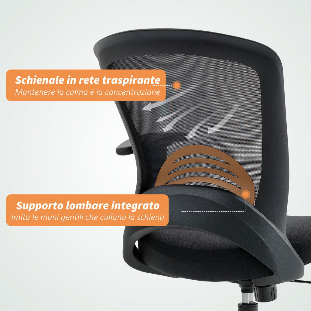 Breathable Mesh Office Chair, Height-Adjustable Reclining, 65 x 59 x 92.5-102.5 cm, Black
