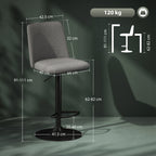 Set of 2 Swivel Bar Stools with Adjustable Height, in Linen Effect Fabric, 44x53x91-111 cm, Dark Grey