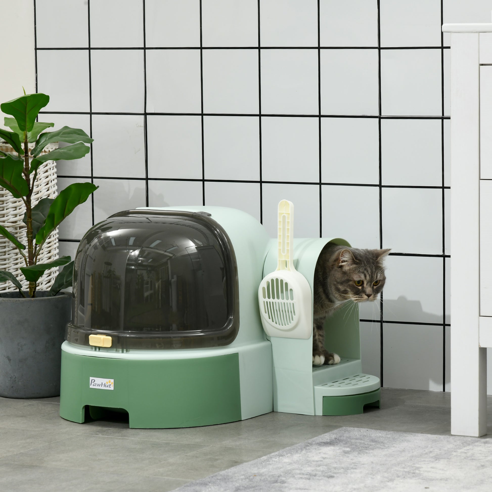 PAWHUT CLOSED CAT WITH WITH OABLE COVER AND PUBLISHING TONE, 52x60x42cm, Green - Borgè