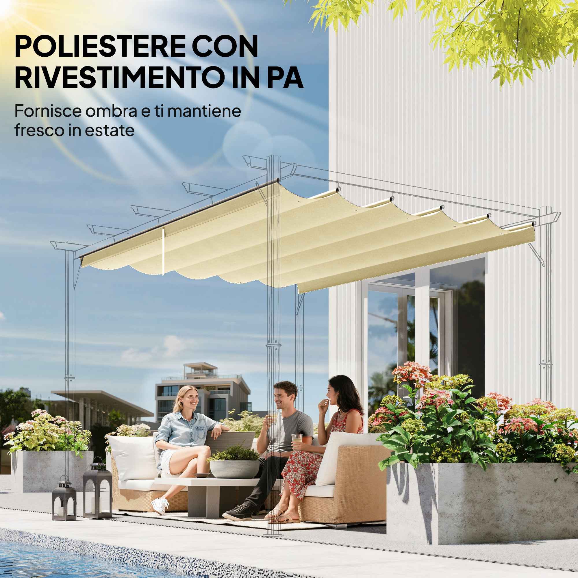 Outsunny Replacement Canopy for 3x4m Garden Gazebo Pergola in Polyester, Cream