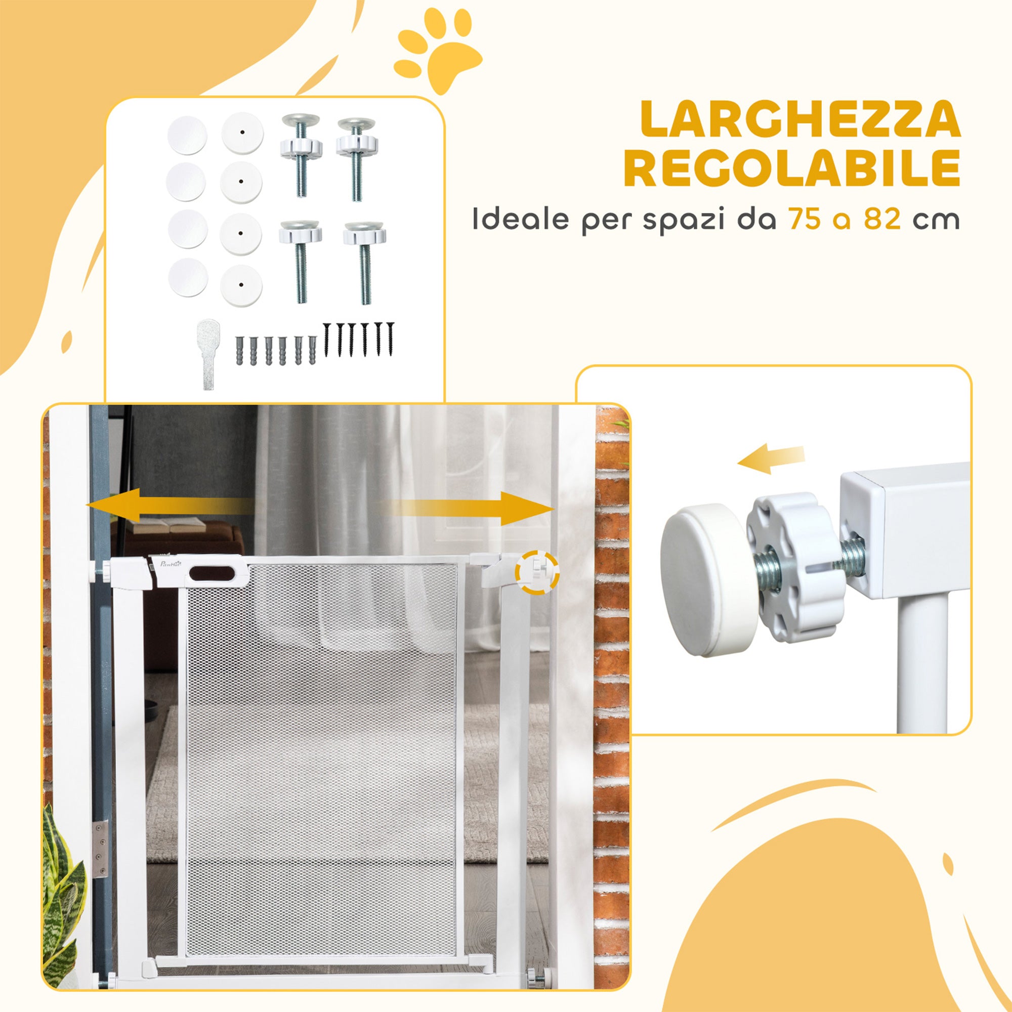 Adjustable Dog Gate with Self-Closing, Steel and ABS, 75-82x76 cm, White