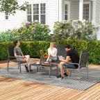4-Piece Outdoor Set with Coffee Table, 2 Chairs and Sofa with Adjustable Backrest, in Steel and Black Textilene