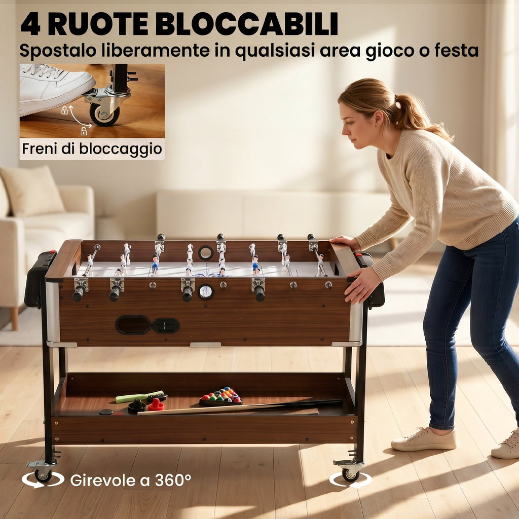 SPORTNOW 3-in-1 Table: Air Hockey, Pool Table, Table Football, Lockable Wheels, Shelf
