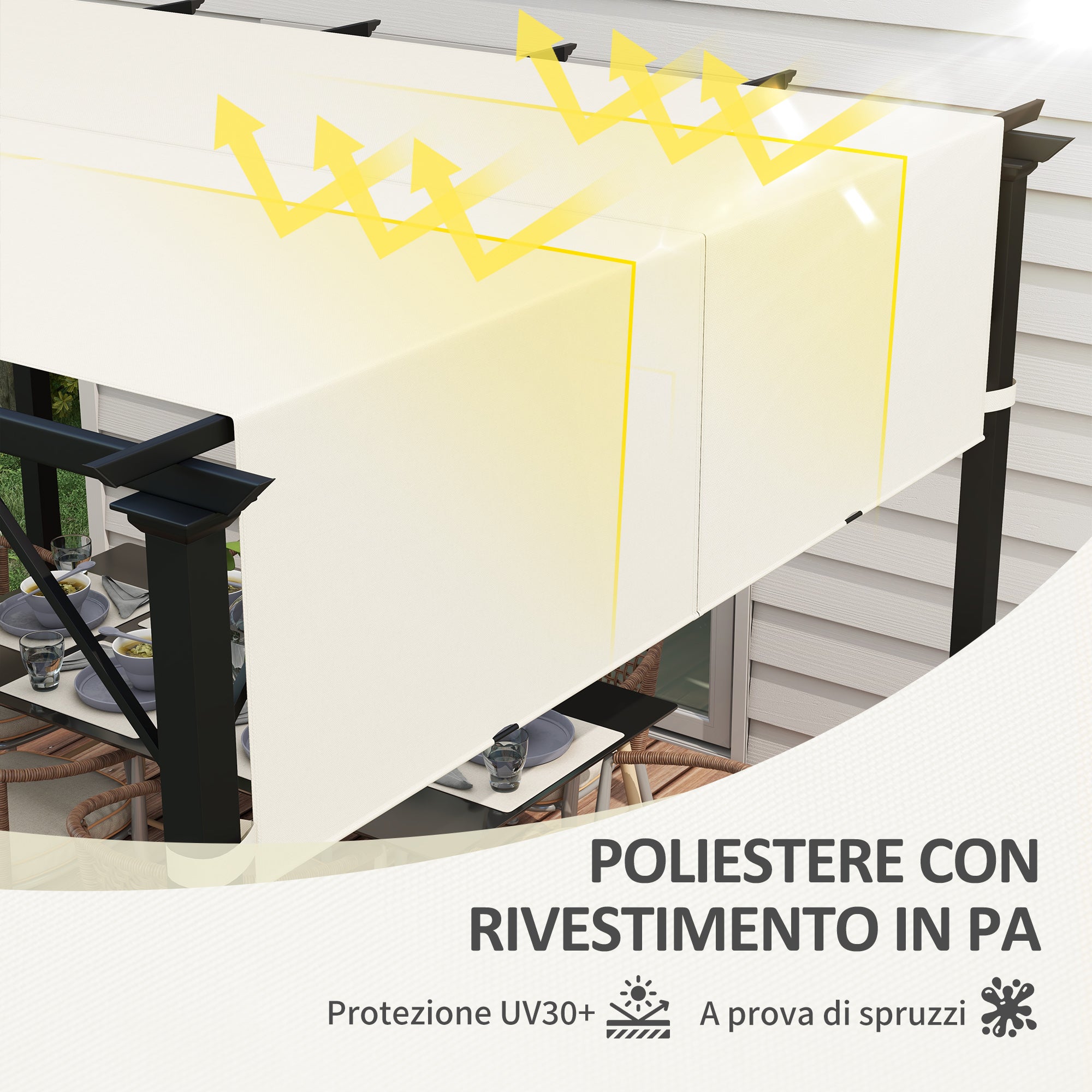 3x3m Polyester Pergola Gazebo Cover with Pockets and Straps, 488x122cm, Cream White