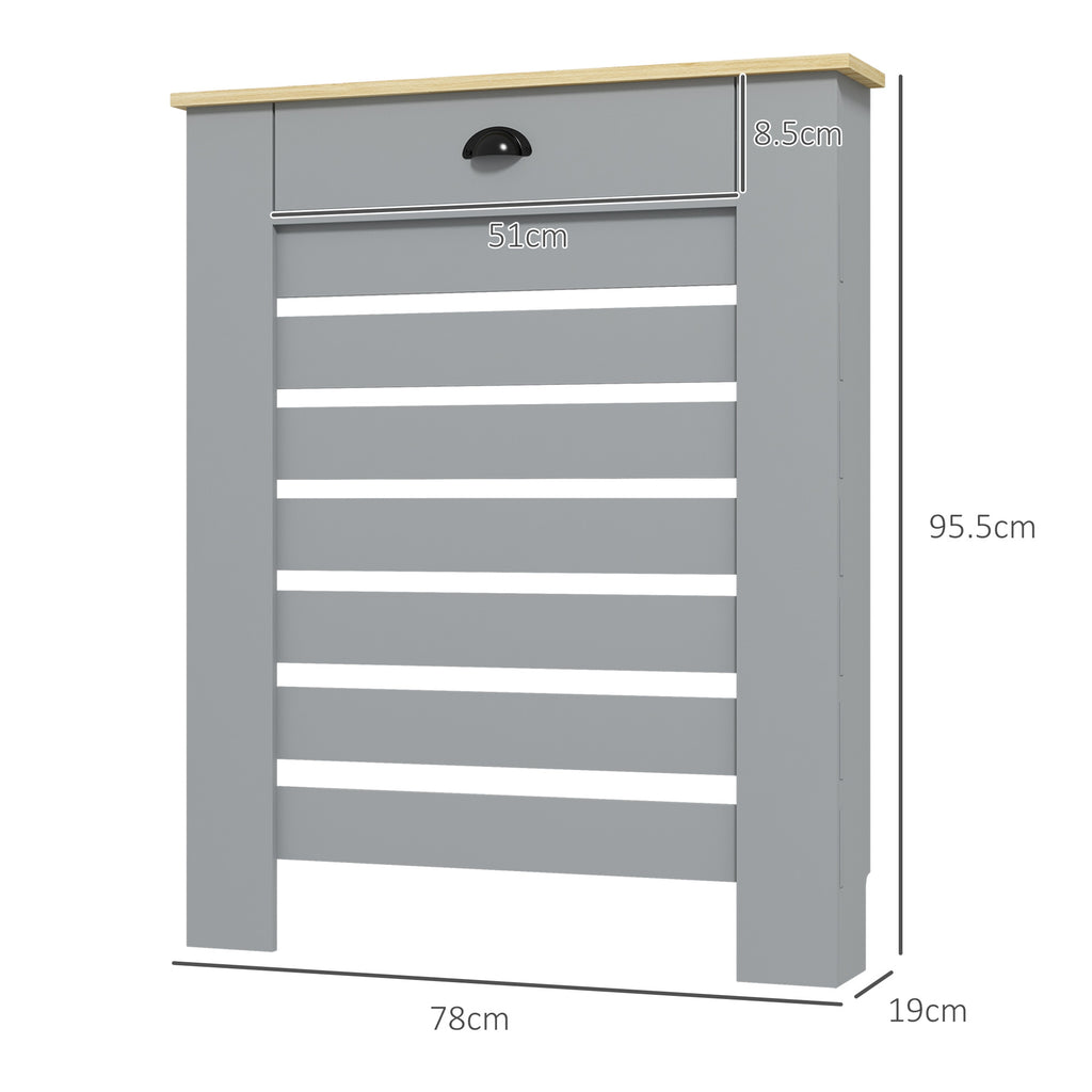 Slatted MDF Radiator Cover, Grid Radiator Cover with Drawer, 78x19x95.5 cm, Grey