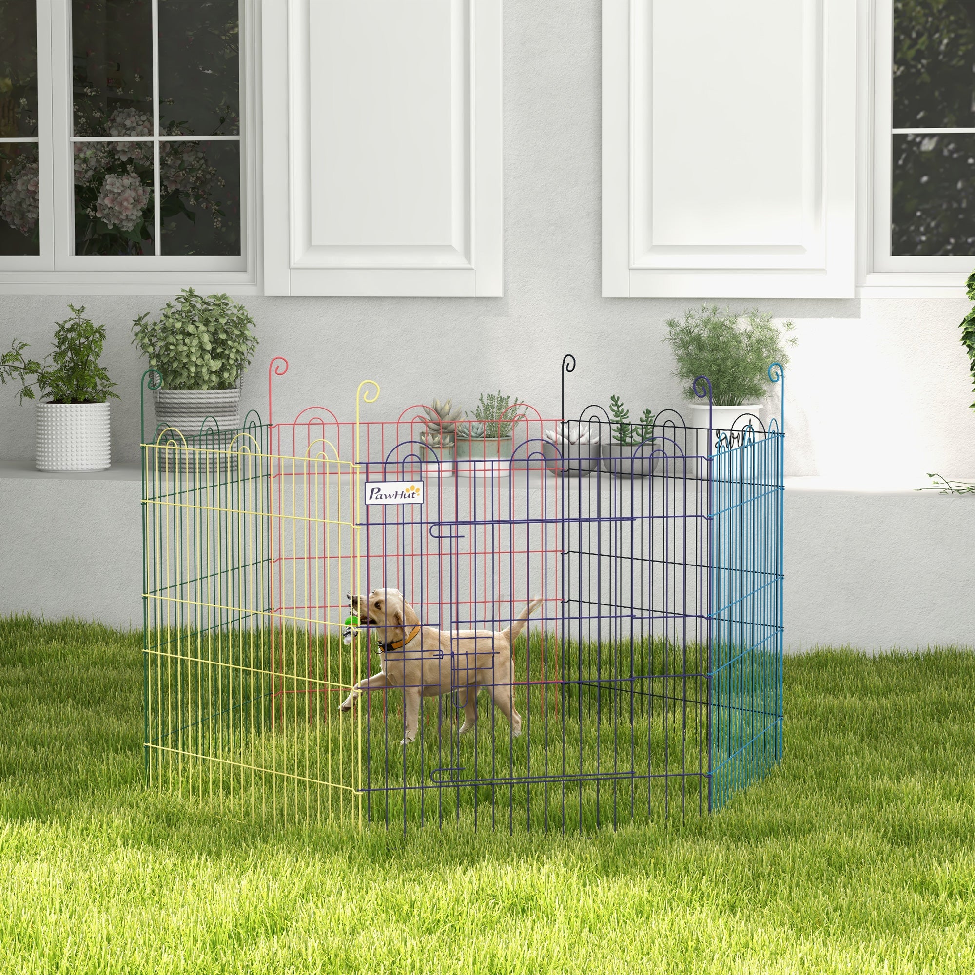 PawHut 6-Panel Metal Dog Gate with Snap Closure, Ø120x60 cm, Multicolour - Borgè