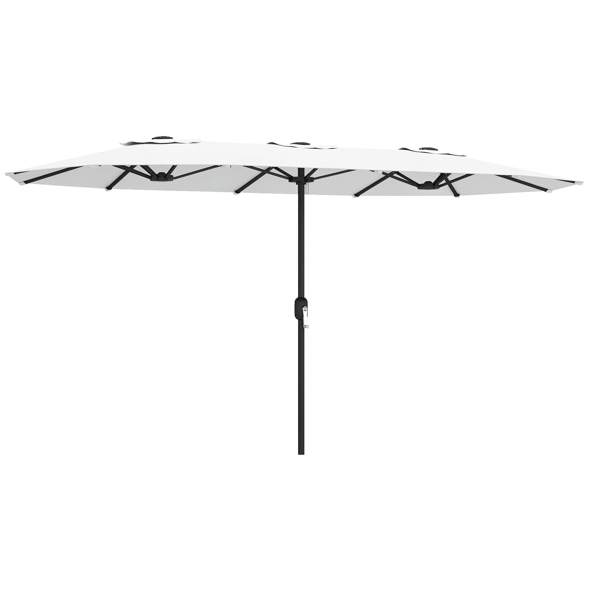 Outsunny 12-Ribbed Double Umbrella with Crank Handle, Metal and Polyester, 4.6 x 2.7 m, White