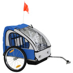 Kids Bike Trailer with 2 Seats, 2 Safety Belts, Steel Frame and Oxford Fabric Cover, Blue