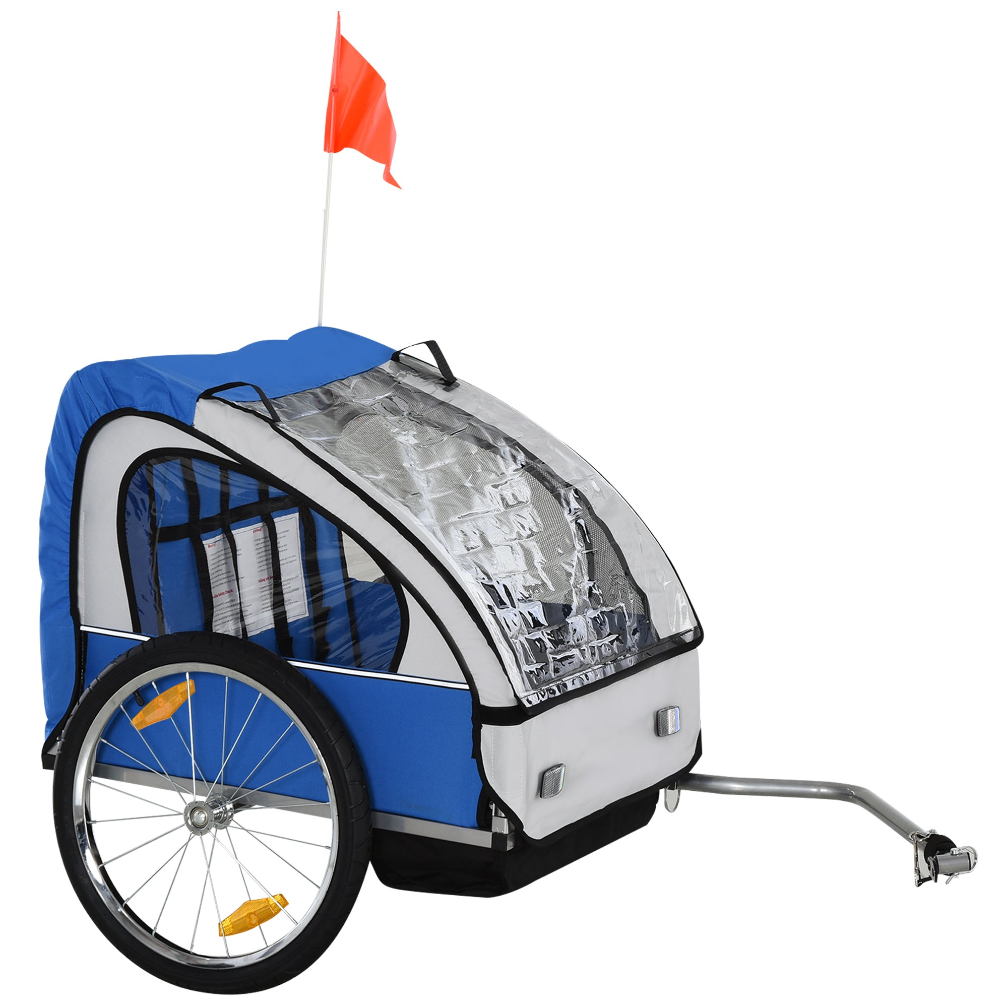 Kids Bike Trailer with 2 Seats, 2 Safety Belts, Steel Frame and Oxford Fabric Cover, Blue