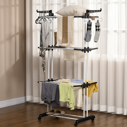 4-Tier Folding Clothes Airer with Rotating Wings and 4 Wheels, in Steel and PP, 73x64x177 cm, Black