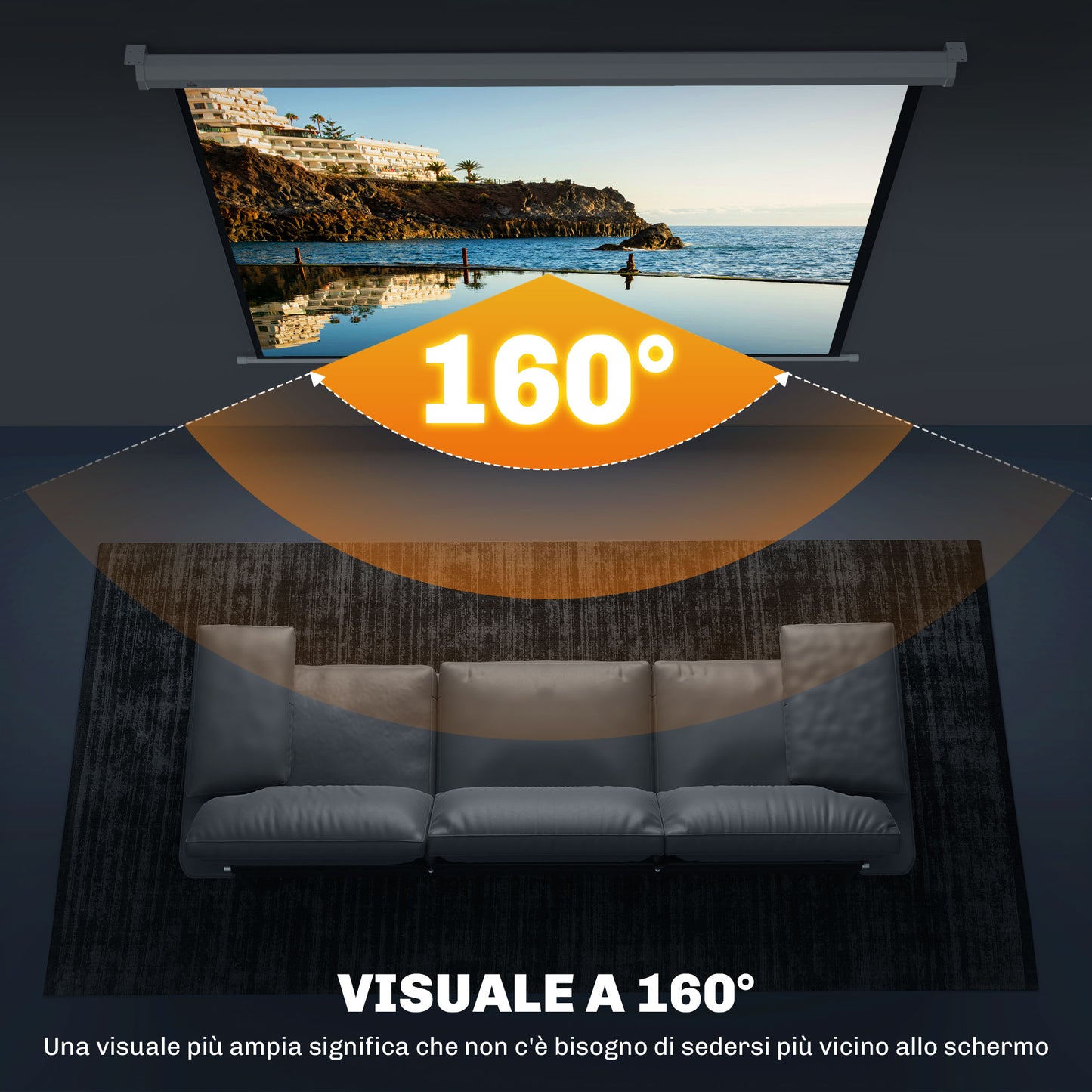 Projector Screen 84"  4:3 Format, 160° Angle and Ceiling or Wall Mount