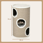 3-Tier Cat House with Sisal Scratching Post and Plush, Ø38x70cm, Brown