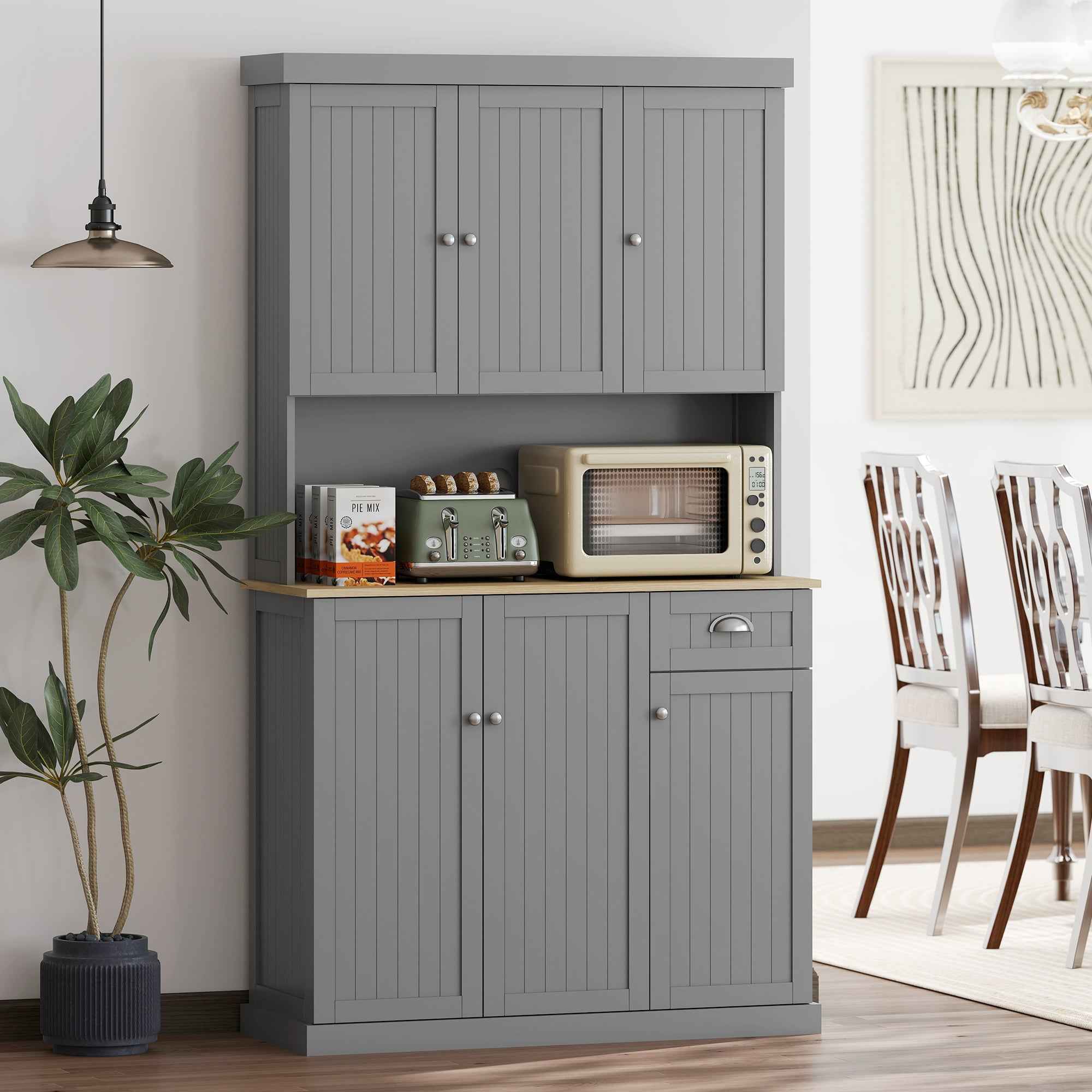 Country Kitchen Cabinet Sideboard with Adjustable Shelves 101x39x180cm Grey