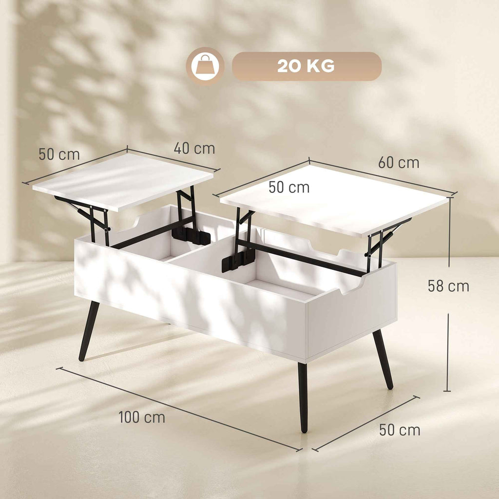 HOMCOM Lift-Up Coffee Table with Double Top and Hidden Storage, White for Living Room