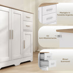 Modern Wooden Sideboard with 2 Drawers and 2 Cabinets, 100x40x78 cm, White and Wood Color