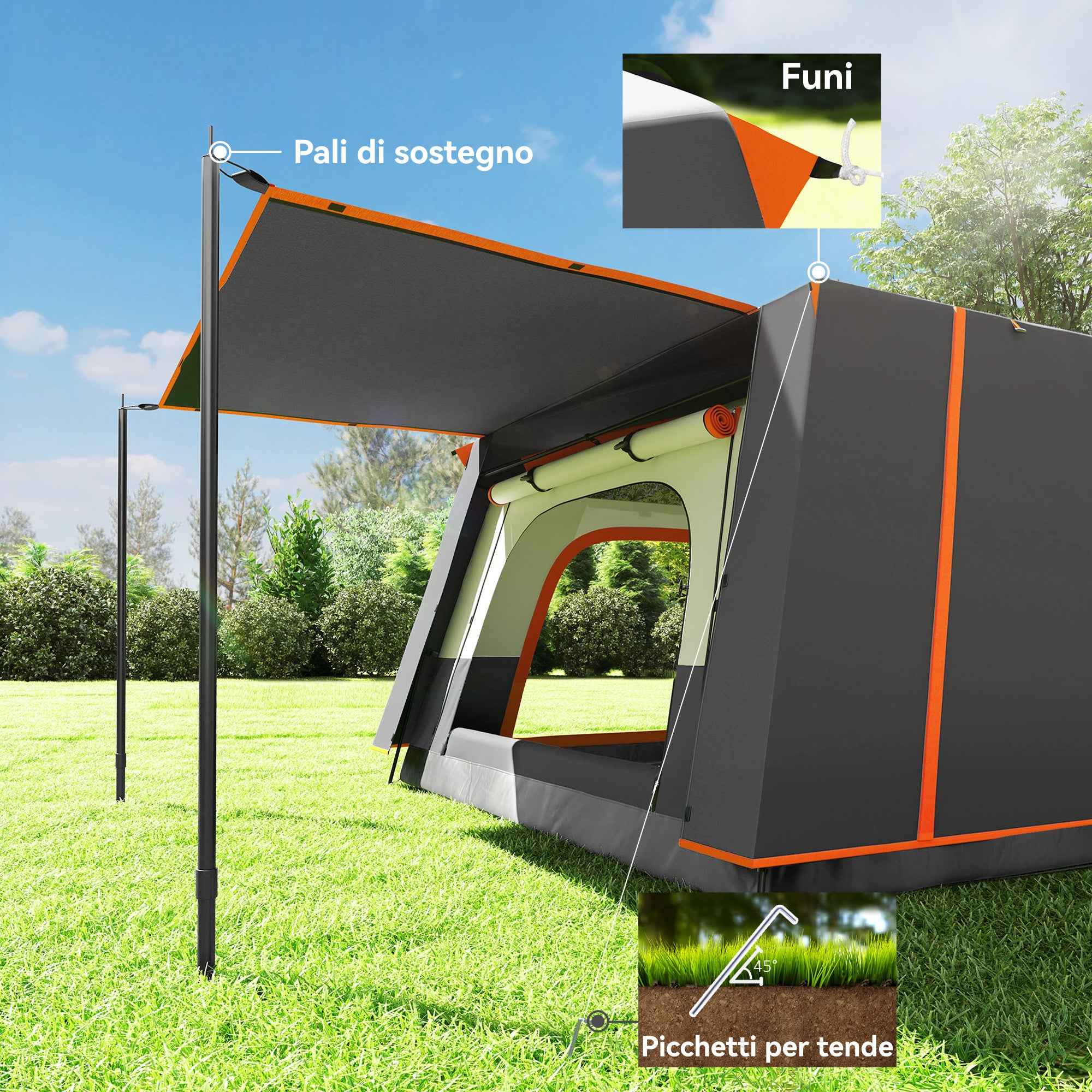 Outsunny 4-6 Person Camping Tent with 2 Bedrooms and Veranda, Waterproof and UPF 30+, Carry Bag, Grey
