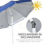 Tilting Beach Umbrella with Side Curtains, in Polyester and Steel, Ø191x211 cm, Blue and White