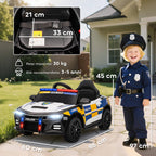 Electric Police Car for Kids with Remote Control, Horn and Built-in Music, 96x60x45 cm