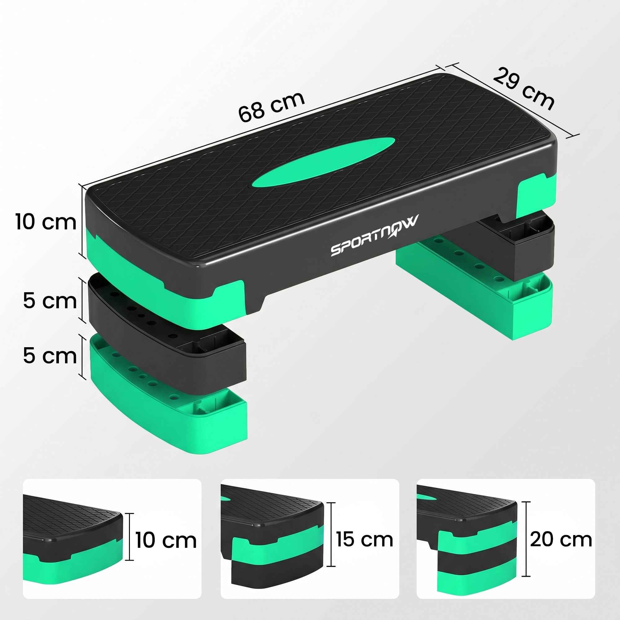 SPORTNOW Adjustable Aerobic Stepper, Height 10/15/20cm with Riser