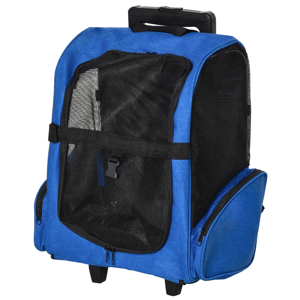 PawHut 2 in 1 Backpack Carrier for Dogs and Cats with Pockets and Telescopic Handle, 42x25x55cm, Blue - Borgè