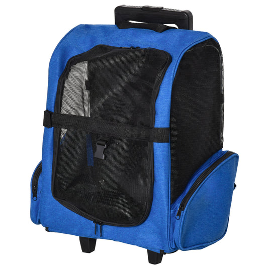 PawHut 2 in 1 Backpack Carrier for Dogs and Cats with Pockets and Telescopic Handle, 42x25x55cm, Blue