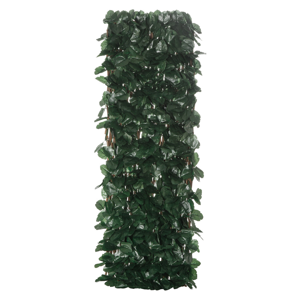 Artificial Hedge with 2 Sections of 356 Ivy Leaves, in Polyester and Rattan, 200x100 cm, Green and Brown