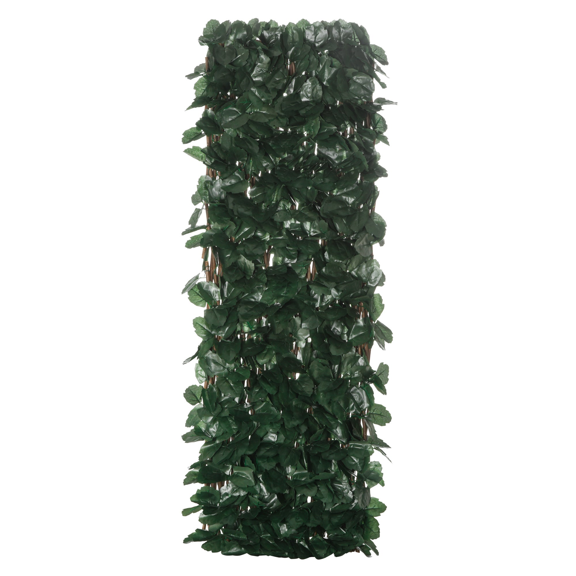Artificial Hedge with 2 Sections of 356 Ivy Leaves, in Polyester and Rattan, 200x100 cm, Green and Brown