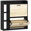 HOMCOM Slim Shoe Rack with 2 Tilting Drawers and 3 Open Compartments, Capacity 15 Shoes, 83x24x90.5 cm, Black