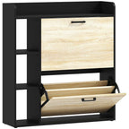 HOMCOM Slim Shoe Rack with 2 Tilting Drawers and 3 Open Compartments, Capacity 15 Shoes, 83x24x90.5 cm, Black