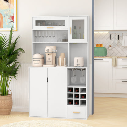 HOMCOM Pantry Cabinet with Bottle Rack, Cabinets, Shelves and Drawer, in Chipboard and Wood, 100x38x172 cm, White