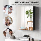 Bathroom Wall Cabinet with 2 Doors, Mirror and 2 Internal Shelves in MDF, 60x15x75 cm, Black