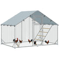 6m² Chicken Coop for 6-8 Animals with Waterproof Roof, Feeder and Perch, 3x2x1.9m, Silver