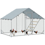 6m² Chicken Coop for 6-8 Animals with Waterproof Roof, Feeder and Perch, 3x2x1.9m, Silver