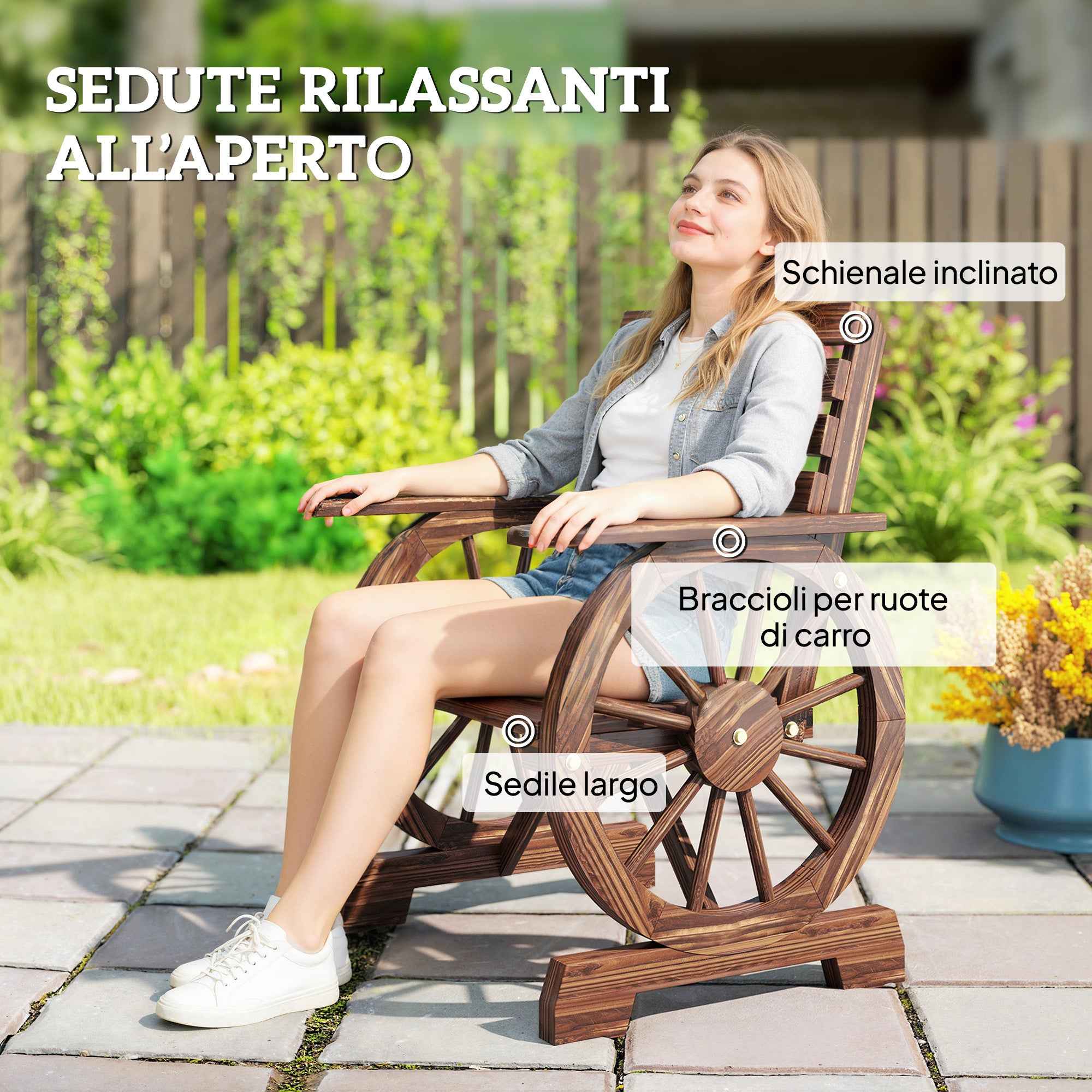 Outsunny Garden Bench Outdoor Chair Solid Wood 1 Seater Carbonized