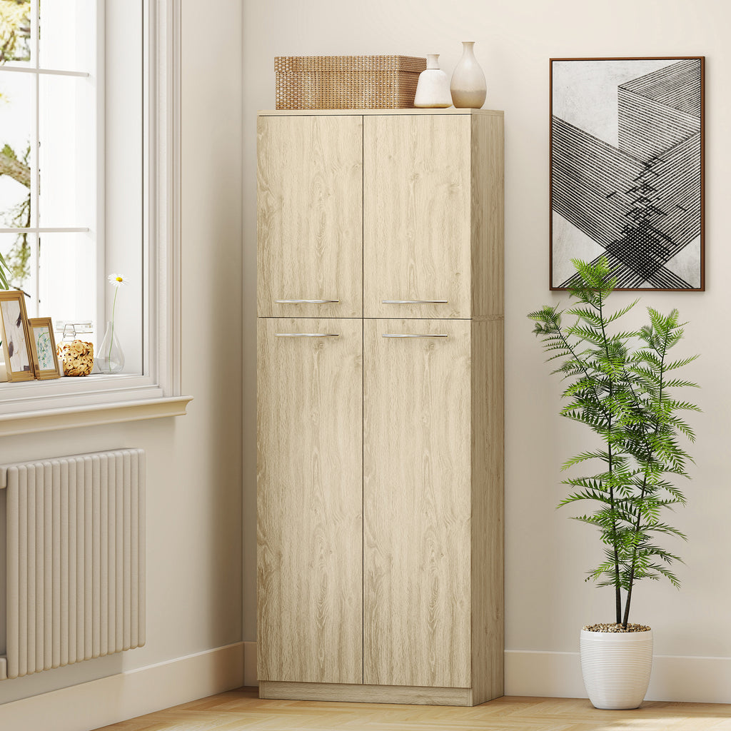 Minimal Storage Unit with 2 Cabinets and Adjustable Shelves, Oak-Colored Wood, 59x31x155 cm