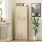 Minimal Storage Unit with 2 Cabinets and Adjustable Shelves, Oak-Colored Wood, 59x31x155 cm