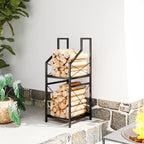 2-Tier Metal Firewood Rack with Raised Base, 34x30x80 cm, Black