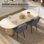 Set of 2 Dining Chairs with Curved Backrest, in Linen Effect Fabric, Foam and Steel, 46x56x86 cm, Grey and Black