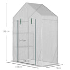 Outsunny Outdoor Garden Greenhouse in PE and Steel with 2 Shelves and Roll-Up Door, 143x73x195 cm, White