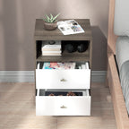 Set of 2 Modern Bedroom Nightstands with 2 Drawers and Open Compartment, 40x34x64cm, Grey