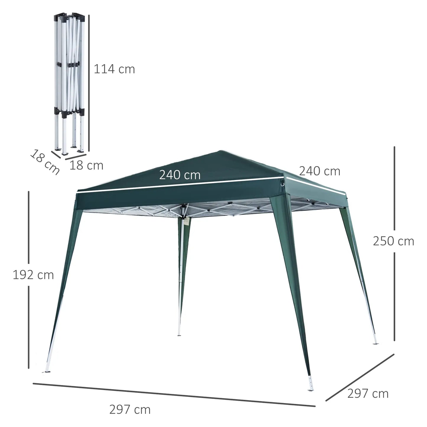 2.4x2.4m Folding Garden Gazebo with Steel Frame and Windproof Ropes, Green