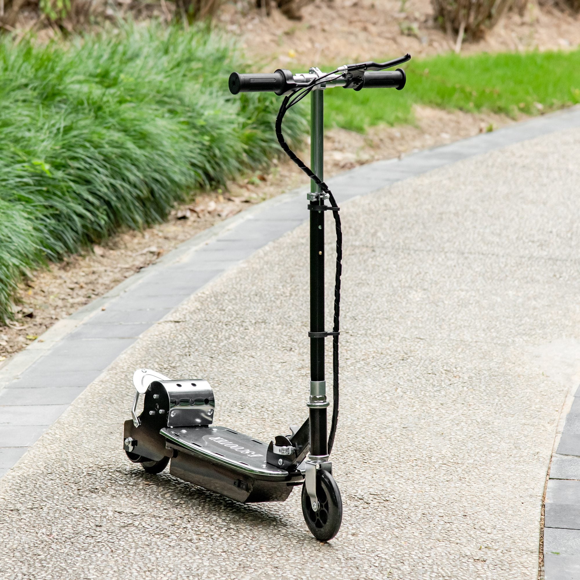 Folding Scooter for Children Ages 7-12, 120W with Brake and Kickstand, 75x37x98 cm, Black