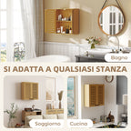 Bathroom Cabinet with Adjustable Internal Shelf and Shutter Doors, Bamboo, 60x20x60 cm, Wood Color