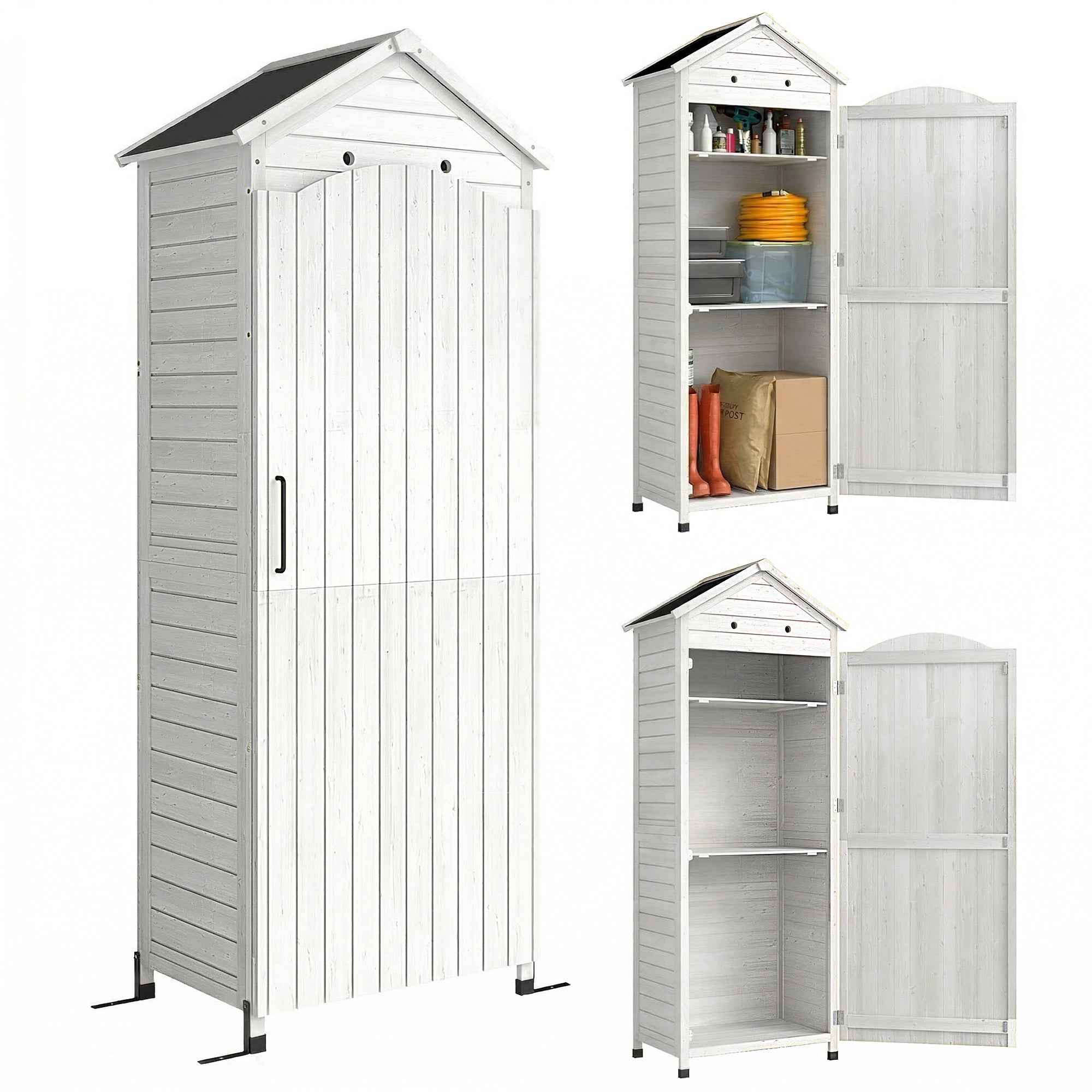 Outsunny Wooden Garden Shed, Storage Room with Adjustable Shelves and Galvanized Roof.