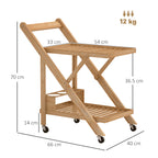 2-Tier Folding Kitchen Trolley with Bamboo Bottle Holder